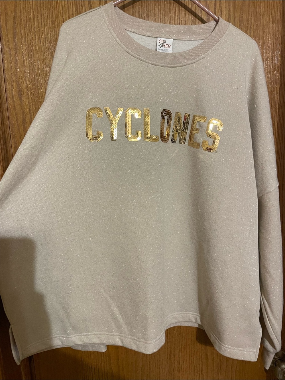 Gilly Hicks Champagne Sequin 'CYCLONES' Crewneck Sweatshirt